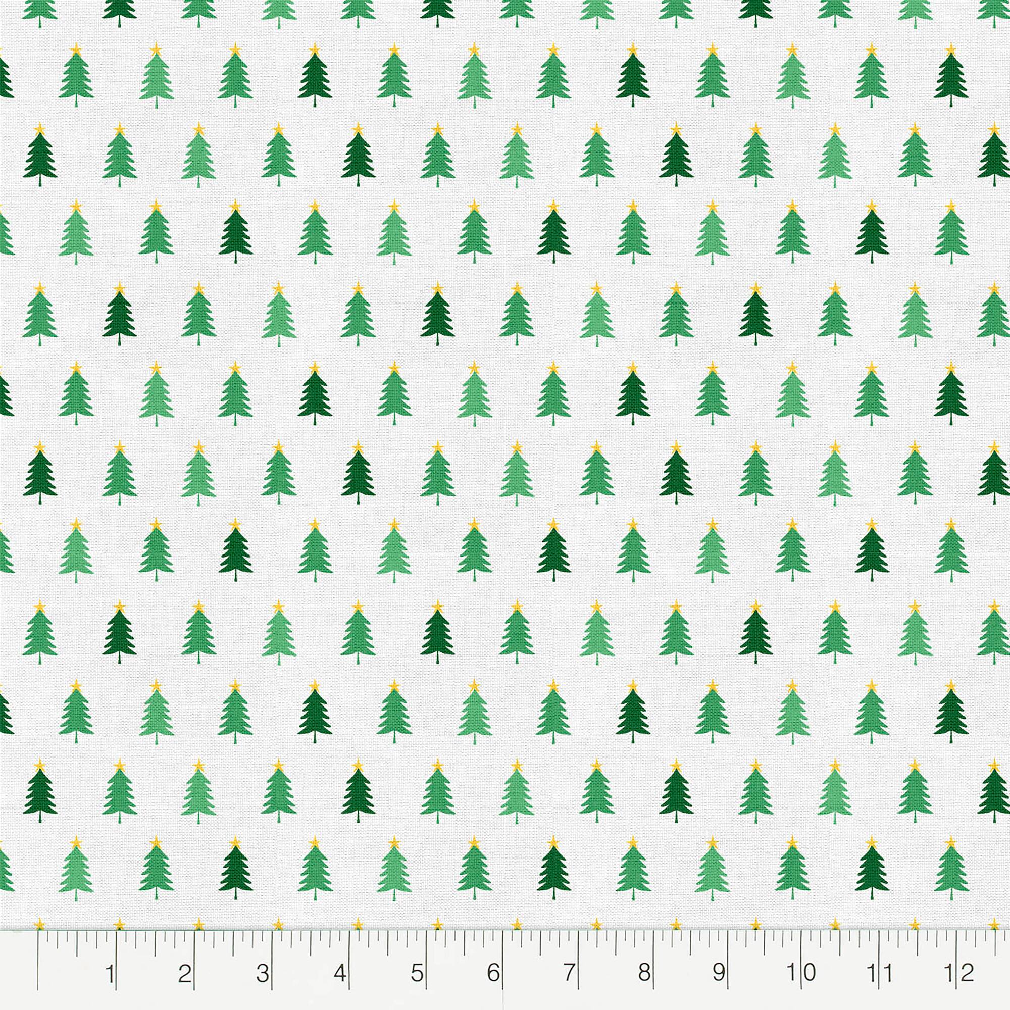 Fabric Editions White Oh Christmas Tree Cotton Fabric